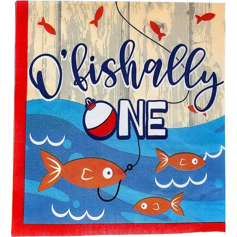 BLUE PANDA O'fishally One Birthday Napkins - 6.5 In, 2-Ply, 100 Count - Fishing Theme Party Napkin for 1st Birthday Party - Image 4